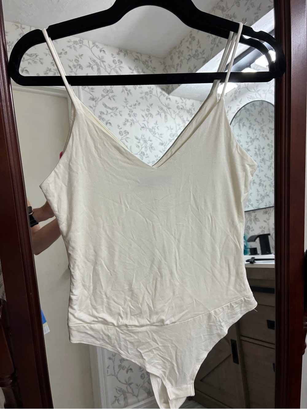 Final Touch Ivory V-Neck Cami Bodysuit